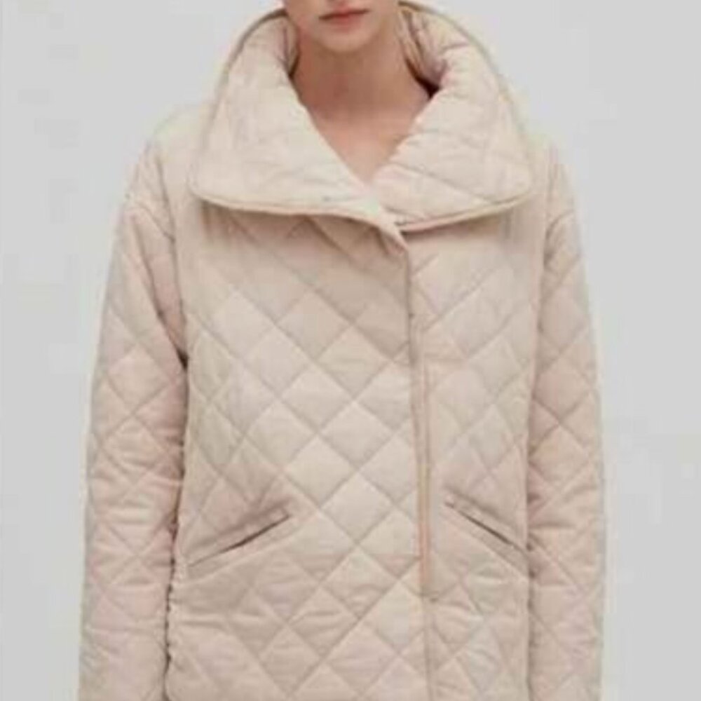 Cuyana Wrap Puffer Jacket Sand Beige Quilted Oversized Coat Size XS